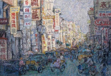 Hong Kong Street Scene Oil Painting