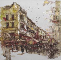Singapore Old Shop Houses Oil Painting Art
