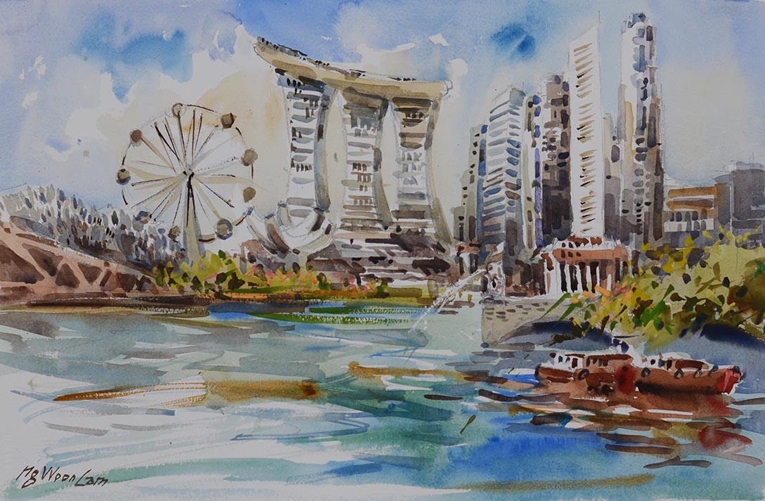 Watercolour painting Singapore scenery-Geylang